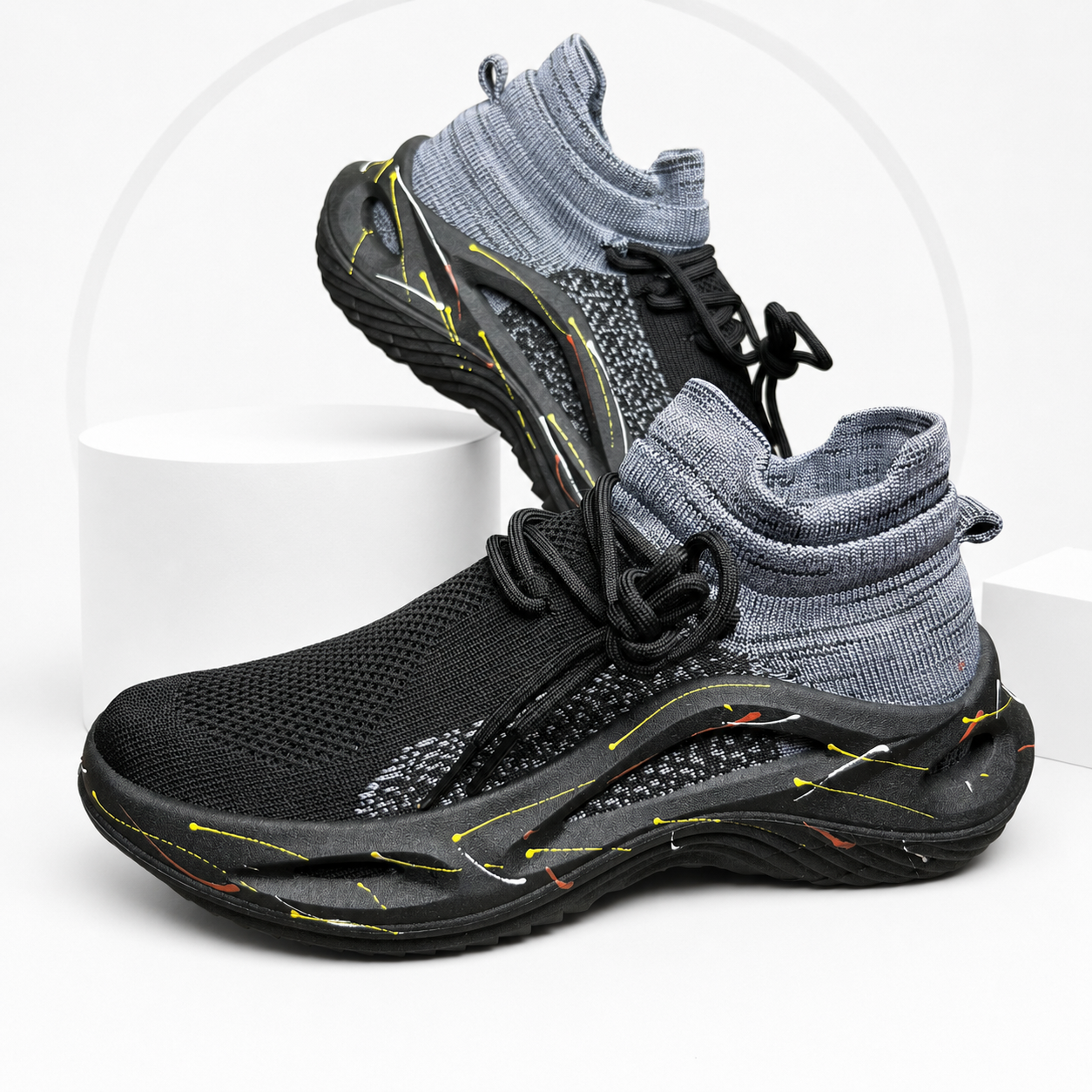 Men's Knit Outdoor Sneakers (Black) Imported