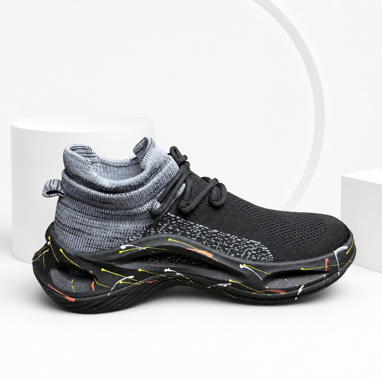 Men's Knit Outdoor Sneakers (Black) Imported