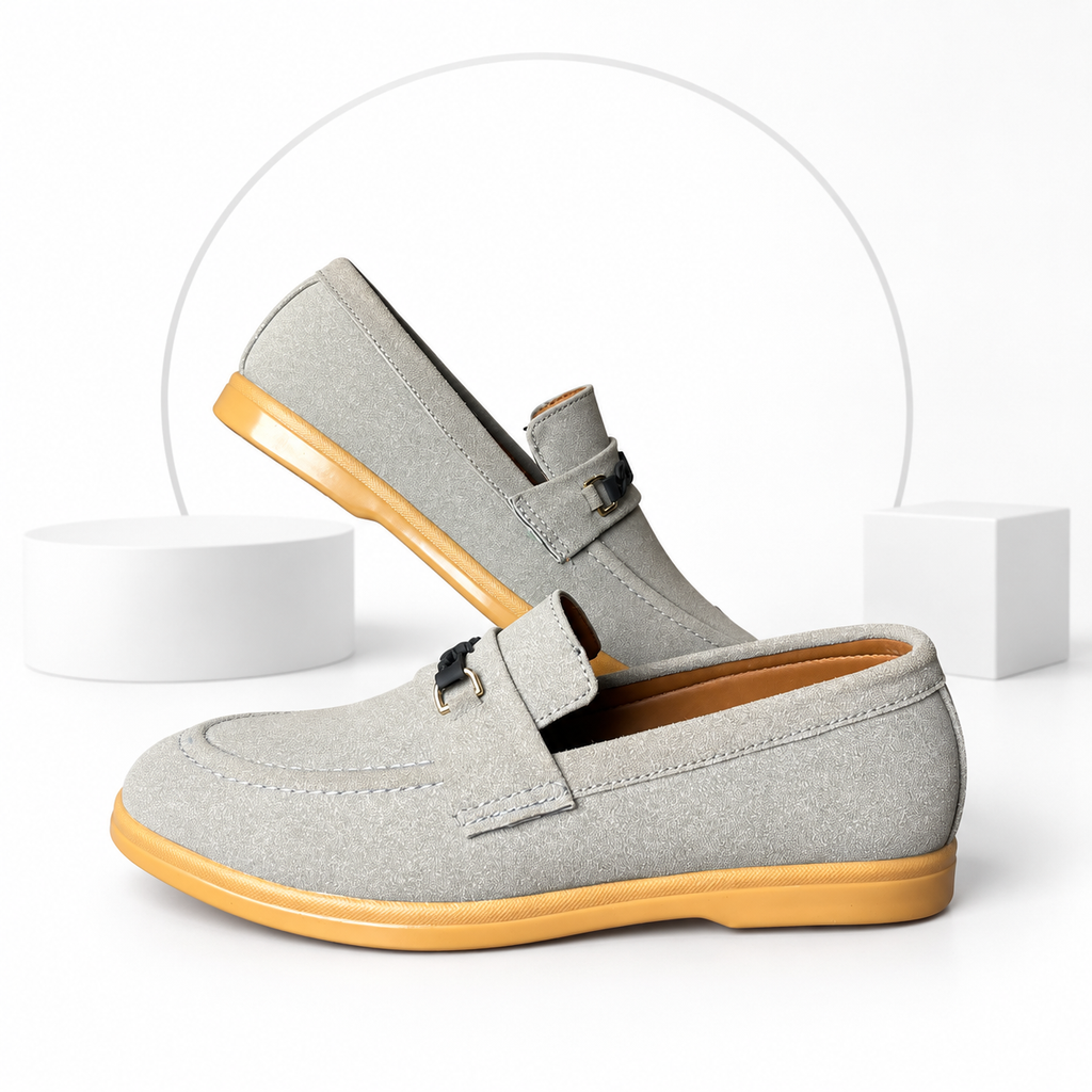 Men’s Light Grey Loafers – Tan Sole