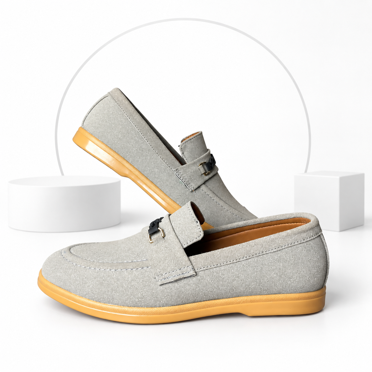 Men’s Light Grey Loafers – Tan Sole