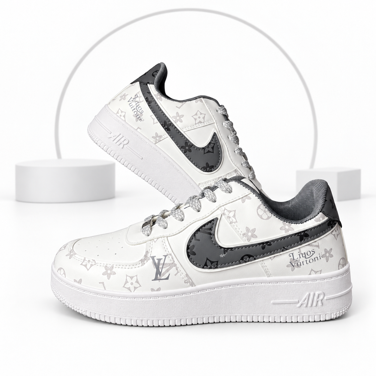 LV Edition White & Dark Grey Air Sneakers