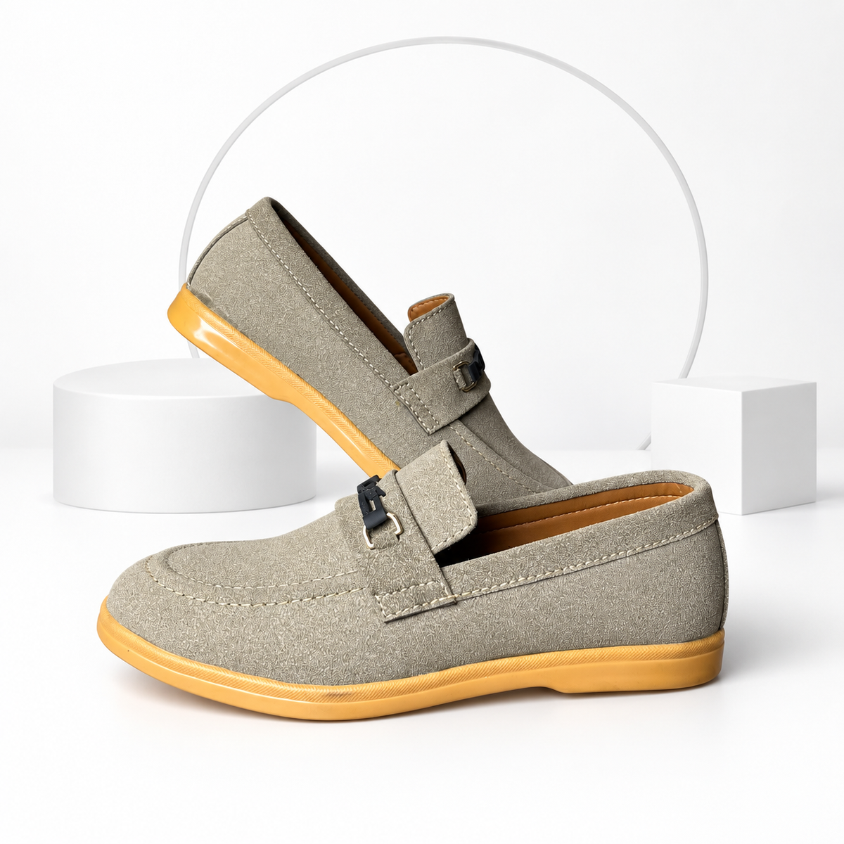 Men’s Cream Loafers – Tan Sole