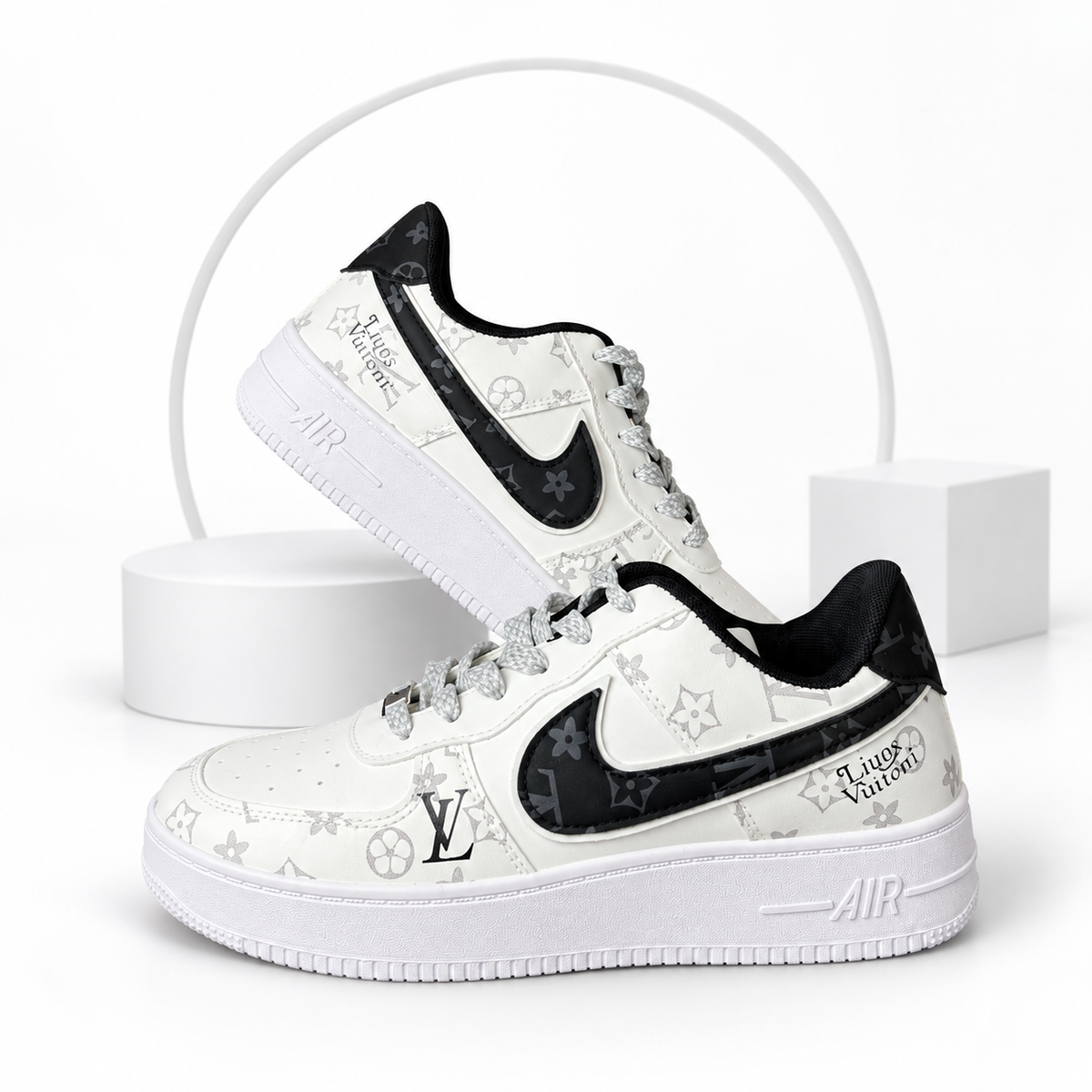 LV Edition White & Black Air Sneakers