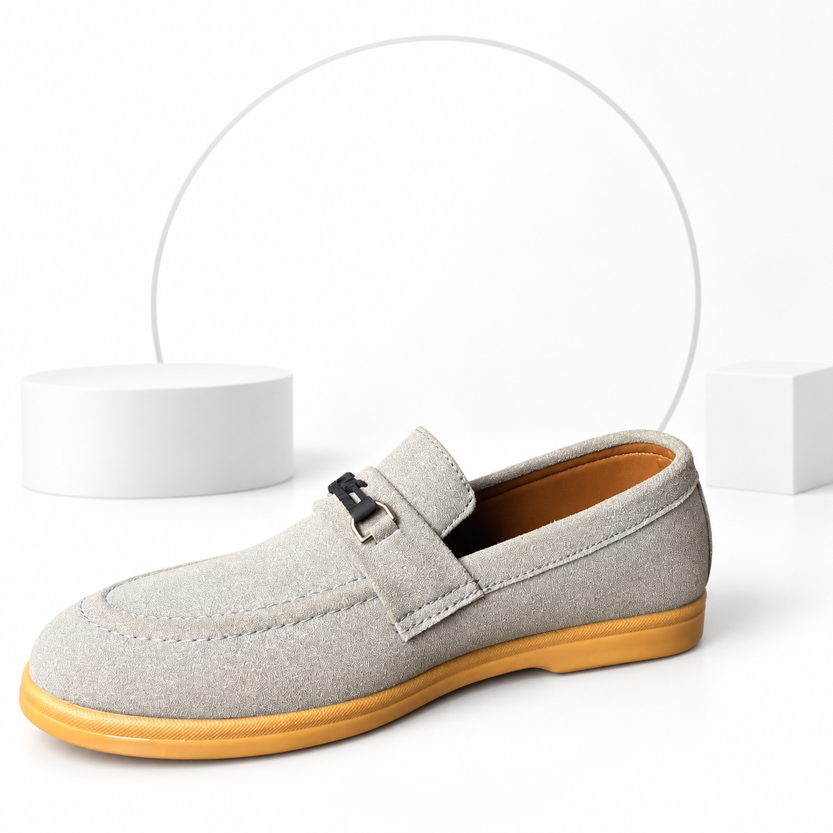 Men’s Light Grey Loafers – Tan Sole