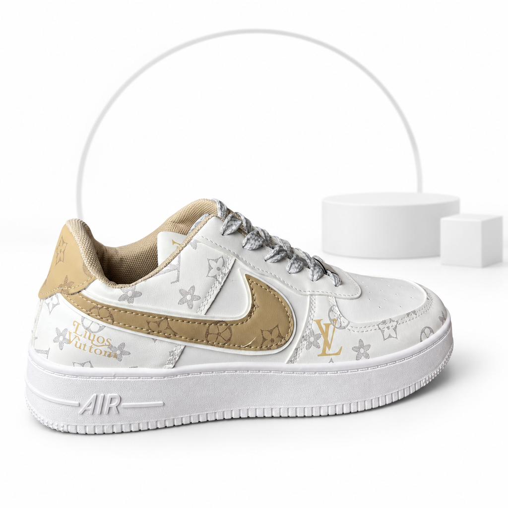 LV Edition White & Gold Air Sneakers