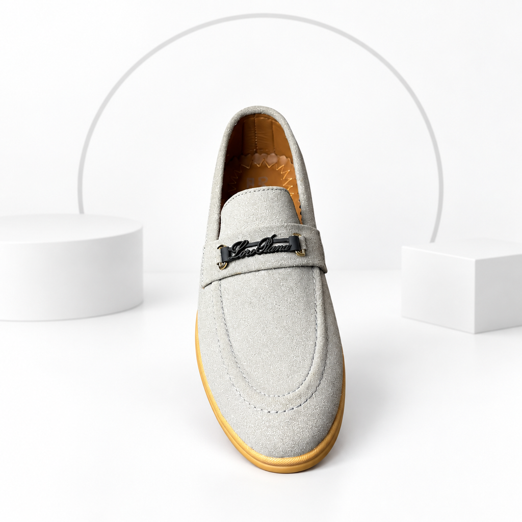 Men’s Light Grey Loafers – Tan Sole