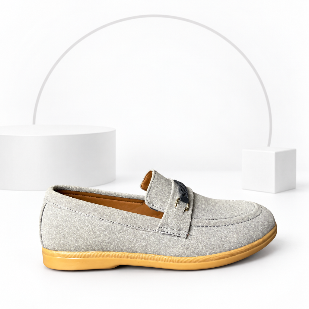 Men’s Light Grey Loafers – Tan Sole