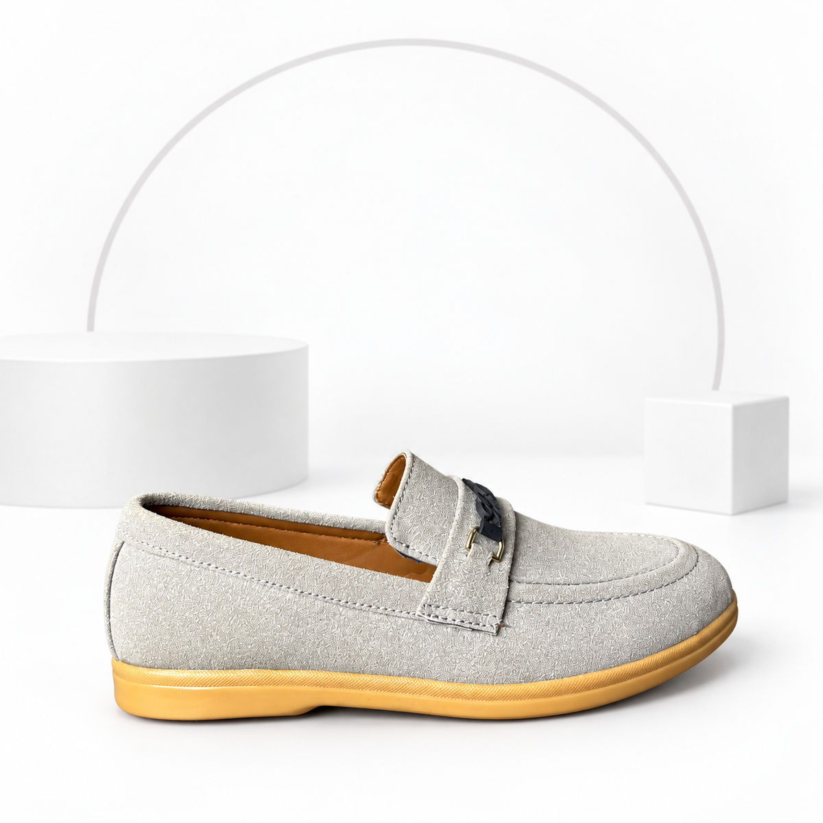 Men’s Light Grey Loafers – Tan Sole