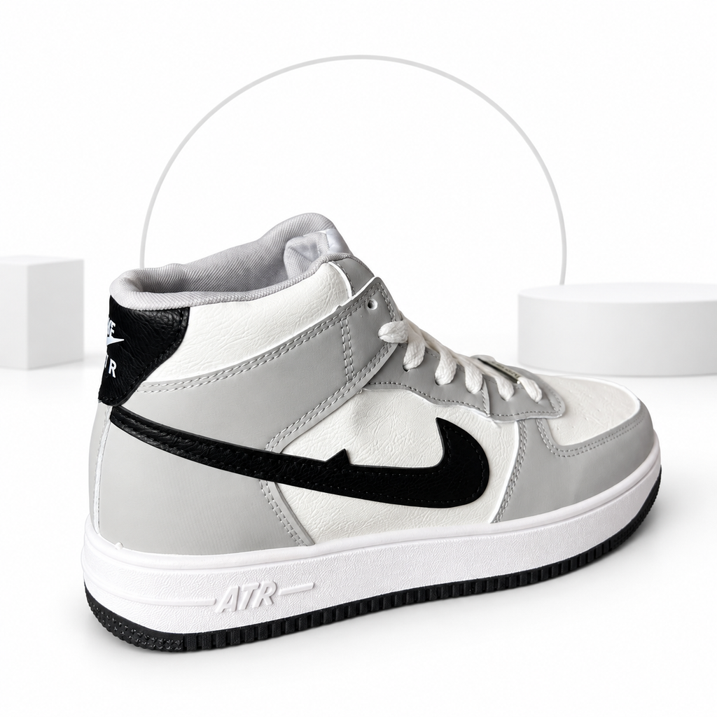 AJ-1 Mid White, Grey & Black