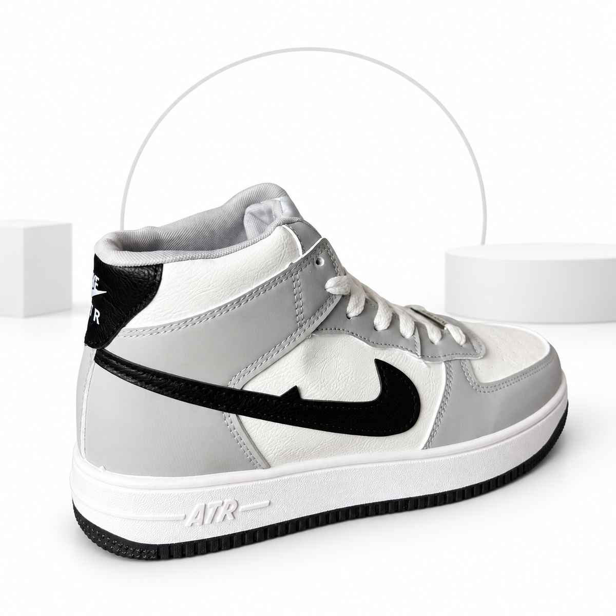 AJ-1 Mid White, Grey & Black