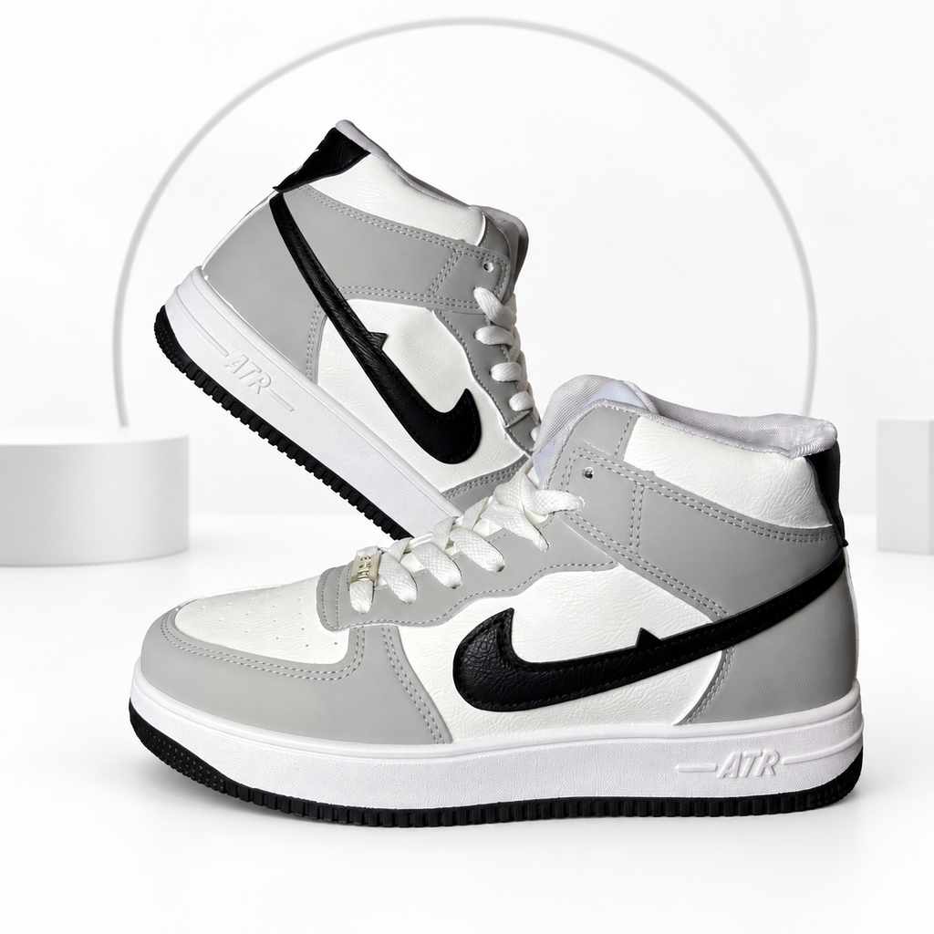 AJ-1 Mid White, Grey & Black