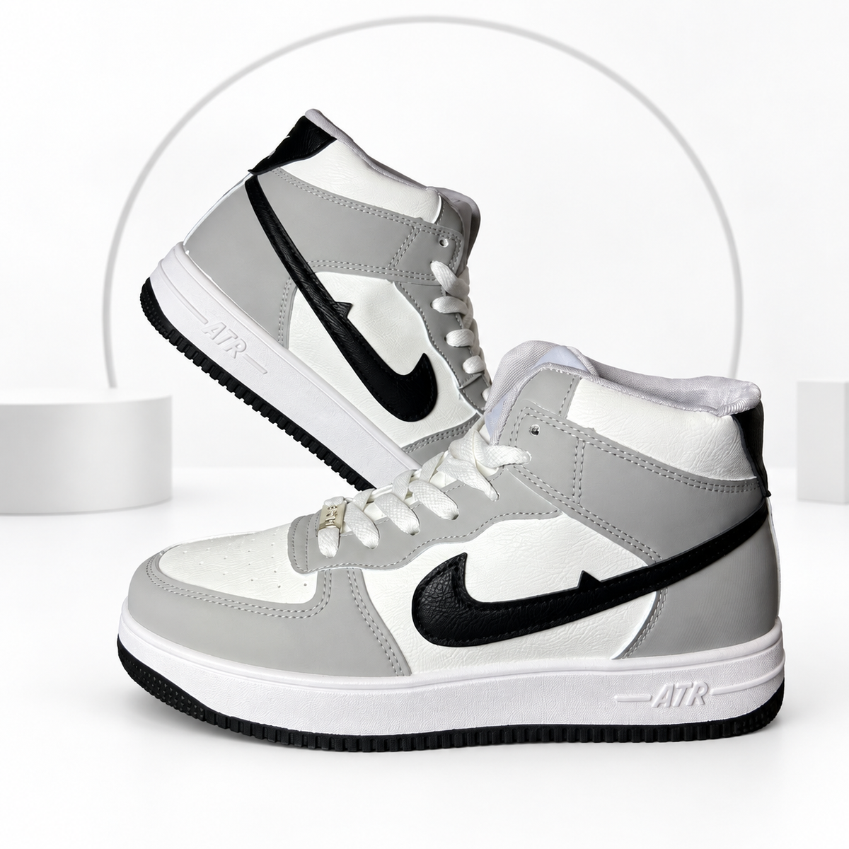 AJ-1 Mid White, Grey & Black