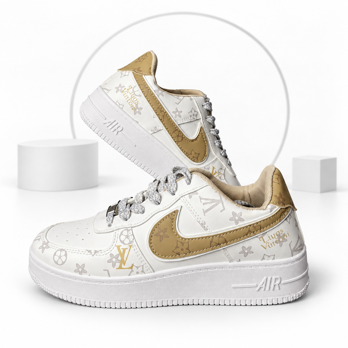 LV Edition White & Gold Air Sneakers