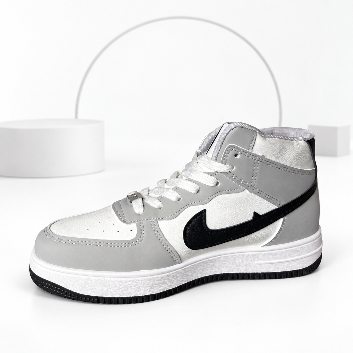 AJ-1 Mid White, Grey & Black
