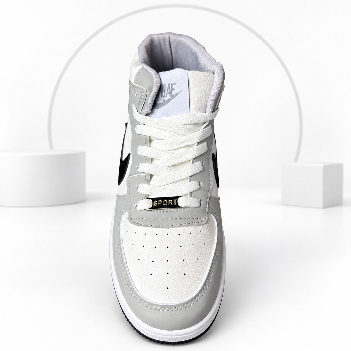 AJ-1 Mid White, Grey & Black
