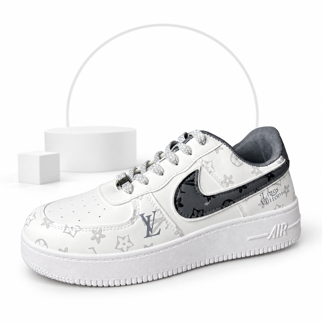 LV Edition White & Dark Grey Air Sneakers