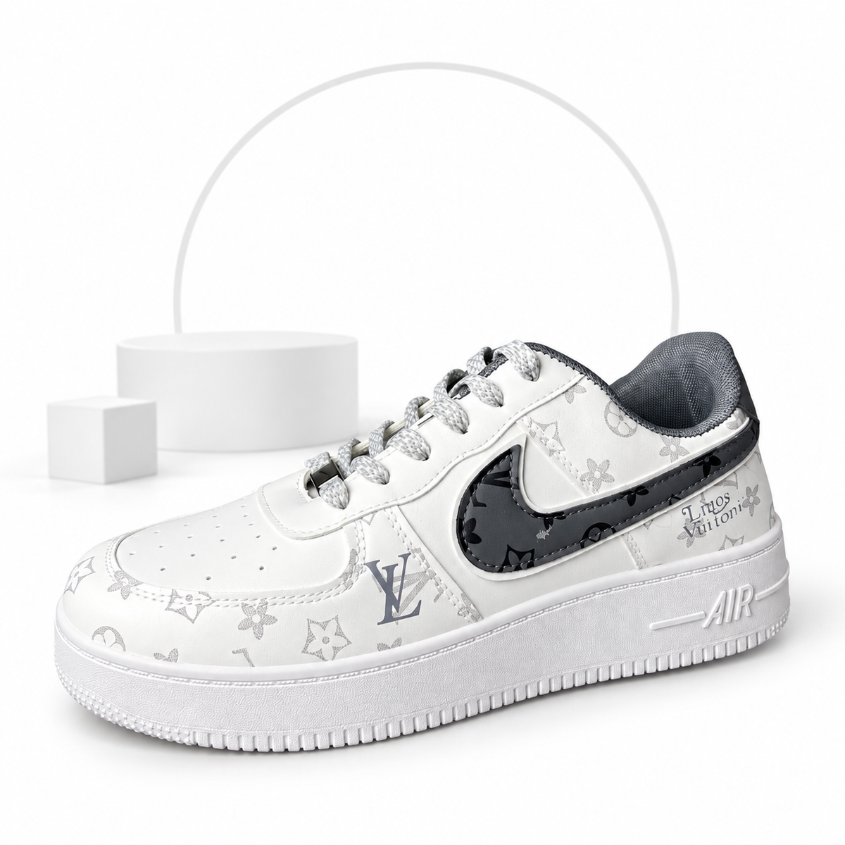 LV Edition White & Dark Grey Air Sneakers